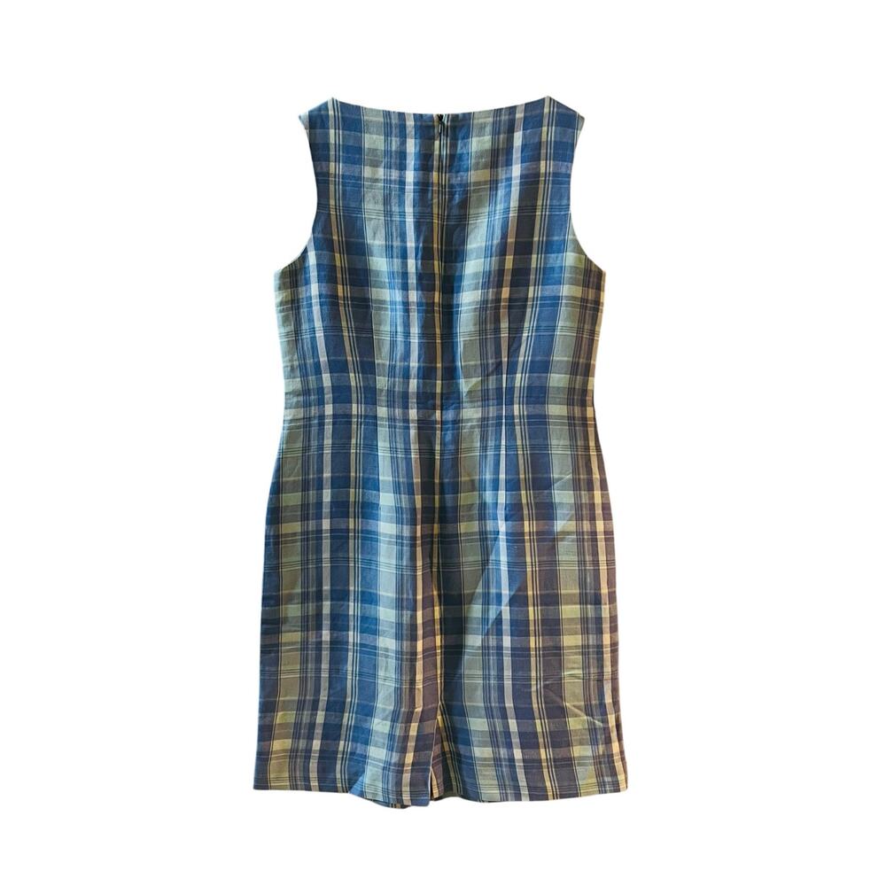 Natural Instincts Linen Blend Plaid Sleeveless Sheath Dress Size 8 Blue - Picture 2 of 6